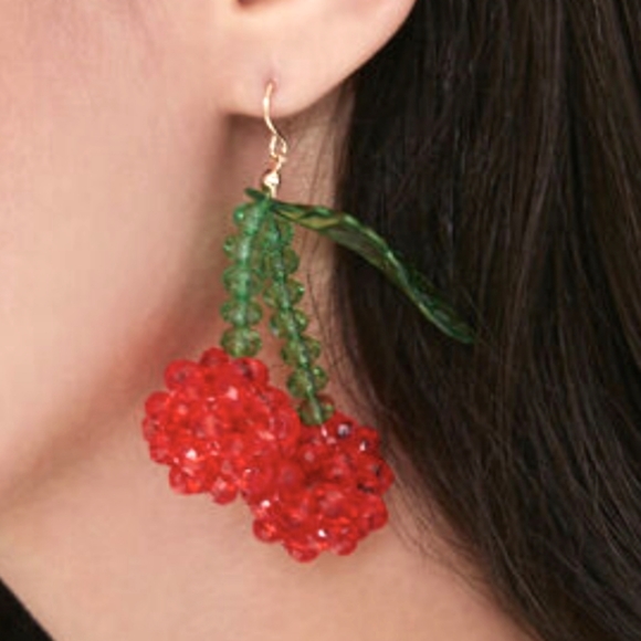 Beaded Cherry Drop Earrings - Picture 1 of 6